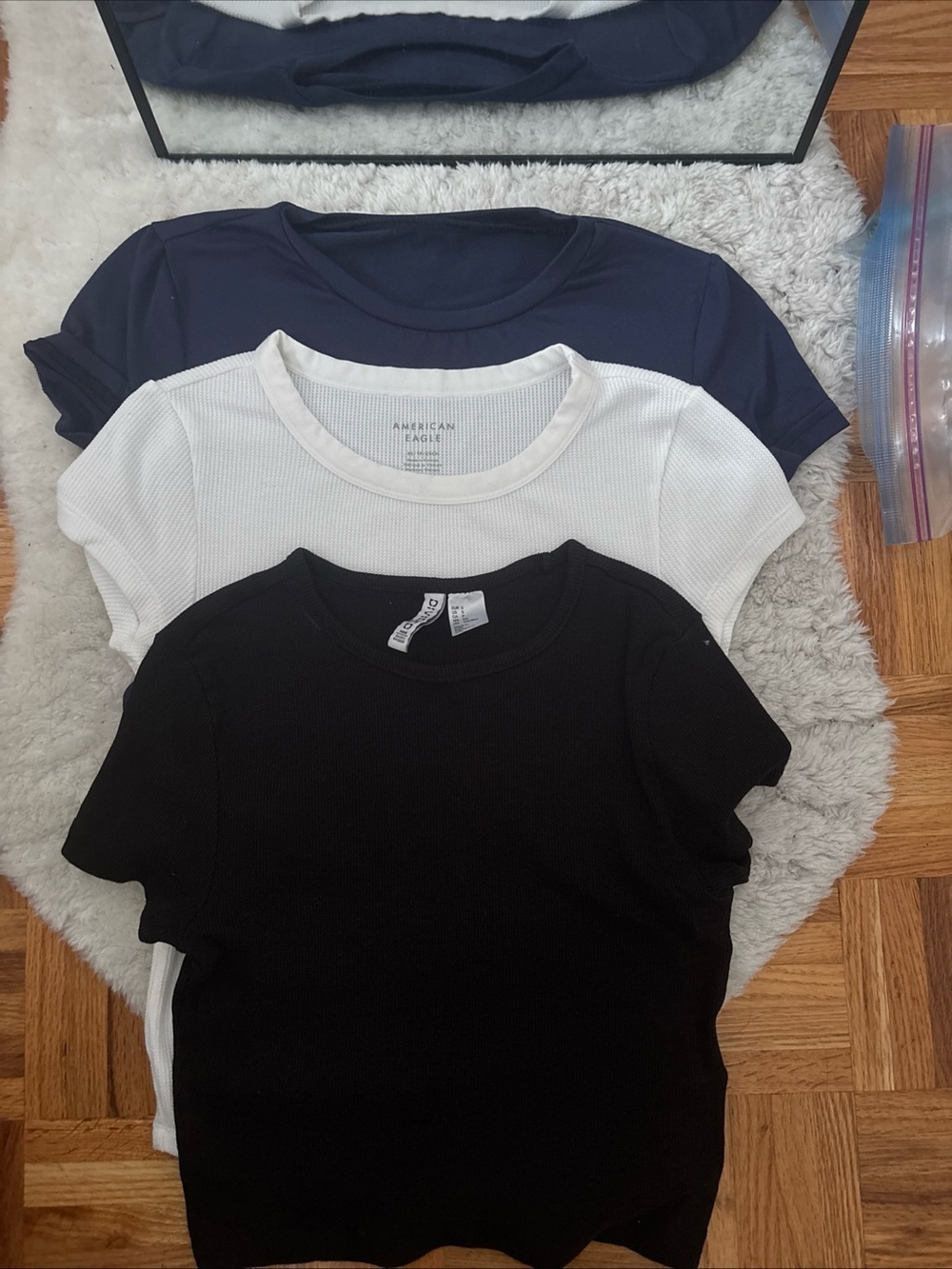 American Eagle Outfitters Ribbed Short Sleeve Tops - Navy, White, Black